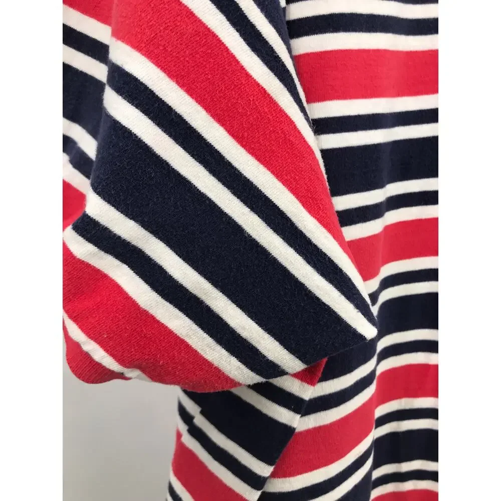 J. Crew Vintage Red White Blue Striped Short Sleeve Polo Shirt Mens XL